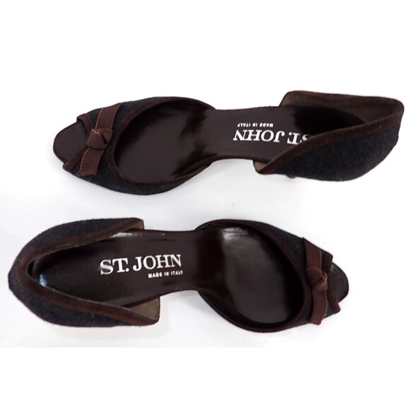 ST. JOHN Women's Leather Peep-toe Bow Pump Size 6.5B Shoe Made in Italy 2 Tone - Picture 12 of 13